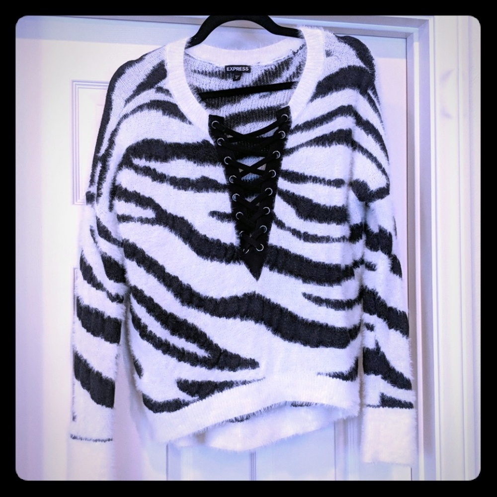 Fuzzy black and white sweater